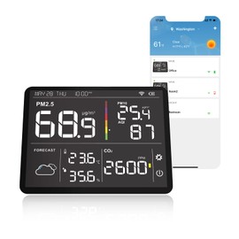 Temtop M100 Air Quality Monitor Indoor, 8-in-1 Smart Air Quality Weather Station with PM2.5 PM10 CO2 Temperature Humidity Sensor Weather Forecast for Home