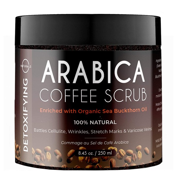 O Naturals Anti-Cellulite Exfoliating Organic Coffee Arabica, Dead Sea Salt Scrub. For Face Body & Legs. Best Acne, Eczema Stretch Marks Wrinkles & Varicose Veins Treatment. Boosts Circulation. 8.45oz