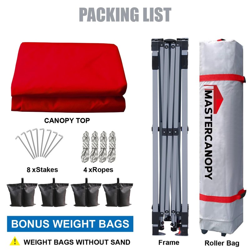 MASTERCANOPY Durable Pop-up Canopy Tent with Roller Bag (10x10, Red)