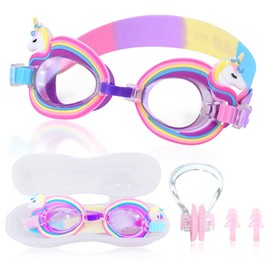 BEIIEB 1 x Swimming Goggles in Box with 1 Set Nose Clips for Earplugs, Cartoon Swimming Goggles, Anti-Fog, UV Protection, Suitable for Kids, Teenagers