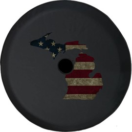 Funny Spare Tire Wheel Cover for Camper SUV Trailer Truck RV JP Thick PVC Leather | Michigan American Flag Black 33 Inch with Backup Camera Hole