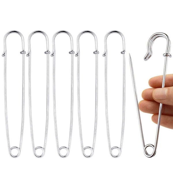 KBNIAN Pack of 20 Extra Large Safety Pins 10 cm Long Extra Large Pins Kilt Pins Large High Performance Safety Pin for Crafts, Blankets, Mattresses, Clothing, Jewellery, Knitwear, Silver