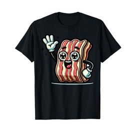 Cartoon Bacon Character Waving And Smiling For Children T-Shirt