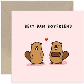 Old English Co. Anniversary Card for Boyfriend - Birthday Card for Boyfriend - Heartfelt Sentimental Birthday Card for Men form Girlfriend - Funny Beaver Pun Romantic Card for Him | Blank Inside