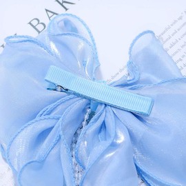 IYOU Mermaid Princess Hair Bows Blue Crystal Hair Clips Ribbon Tassel Birthday Cosplay Party Hair Accessories for Girls