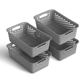 Pack of 4 Storage Baskets 2 L with Handles - BPA-Free - Organiser (25 x 16 x 8 cm / Anthracite) - Baskets for Bathroom Kitchen Bedroom Household Basket