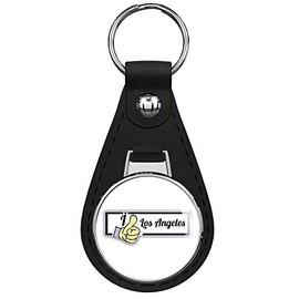 I Like Los Angeles Travel Slogan Keychain Black Premium Leather Key Chain with Key Ring