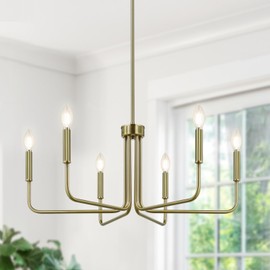 Lynnoland Brass Chandelier, 6-Light Farmhouse Chandeliers for Dining Room Lighting Fixtures Hanging, Vintage Candle Pendant Light Light Fixture for Bedroom, Kitchen, Foyer and Living Room