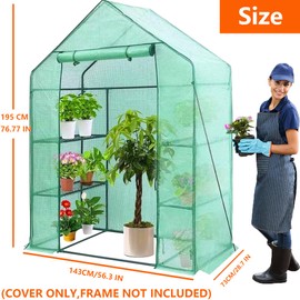 Greenhouse Replacement Cover, 56×29×76 Inches PE Walk-in Greenhouse Cover for Gardening Plants w/Roll-Up Zipper Door, Waterproof Frost Protection Wind Rain Proof, Easy Assembly (No Frames Include)