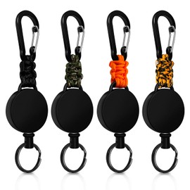 Extendable Key Fob, 4 Pieces Lanyard Extendable, Retractable Key Fob ID Badge Yo-Yo with 60 cm Steel Wire Rope (Black + Army Green + Orange + Orange-Black)