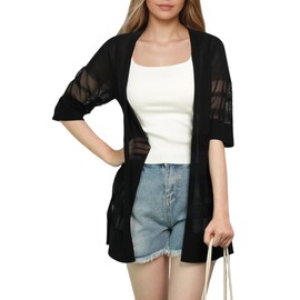 Women's Crochet Beach Cover Ups for Women Casual & Basic Style Tops Lightweight Summer Cardigan Suitable for Vacation Outfits 22-Black-S