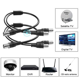 YACSEJAO 2PCS BNC 2 in 1 Splitter Cable BNC Male to Dual BNC Male Coaxial Adapter Cable for CCTV System, Radio, Modem, Camera, 40cm