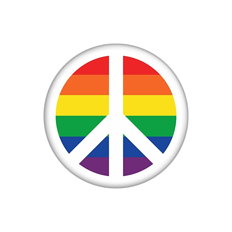 Peace Sign - White on Rainbow Background - 2.25" Round