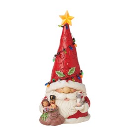 Enesco Jim Shore Heartwood Creek Gnome Santa Wrapped in Lights Lit Figurine- Stone Resin Hand Painted Crafted Collectible Gnomes Mini Figurines with Lights Christmas Home Decor Statue, 9.25 Inch
