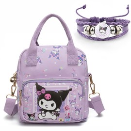 Kawaii Kitty Friends PU Crossbody bag with Handles Adjustable Shoulder Strap and Bracelet, Kawaii Handbag with Zipper, Wallet Purse Shoulder Messenger Bag Coin Pouch Accessories for Women Girls