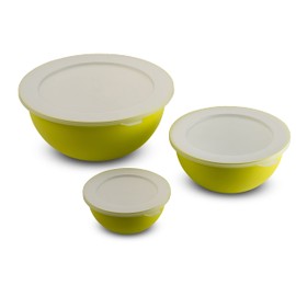 Omada Design Set of 3 Salad Bowls with Lids (0.5 L - 1.5 L - 3.5 L) White Interior and Colourful Exterior Microban Antibacterial Line Sanaliving
