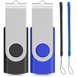 2Pack 8GB USB 2.0 Thumb Flash Drives Swivel Design Pen Memory Stick Fold Storage (Black/Blue With Lanyard)