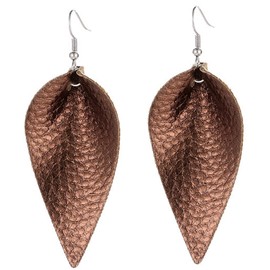 CHUNYANAN Boho Elegant Lightweight Black Genuine Real Leather Geometric Dangle Drop Earrings for Women Petal Leaf Feather Teardrop Earrings Jewelry Gift (1Brown Leather Earring)