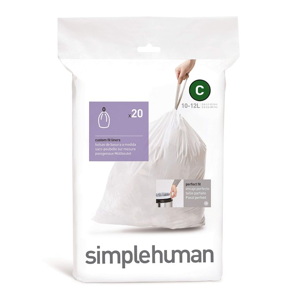 simplehuman Trash Can Liner C, 10-12 Liters/2.6-3.2 Gallons, 20-Count Bags (Pack of 3)