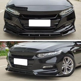 Rolling Gears 4-Piece Front Lip Spoiler Compatible with 2018-2020 Honda Accord 10th Gen Front Bumper Lip, Gloss Black Sporty Design Body Kit
