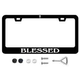 License Plate Frames Blessed Christian Black Metal License Plate Frame with Screws Cute License Plate Cover Holder 6.3 X 12.3 inch for Car Decoration for Women Men LICEPLAME