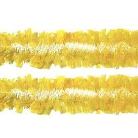 Rocking Party Yellow & White Translucent Christmas Tree Tinsel Easter Flat Frayed Decoration (4 Meters)