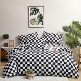 Houseri Plaid Comforter Set - Full Size Teen Boys Black and White Buffalo Checkered Bedding Comforters and Blanket Quilts