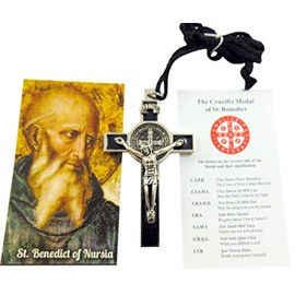 Westman Works St Benedict Crucifix Necklace with Holy Card and Prayer Metal Cross Pendant, 3 Inch