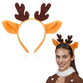 JIEYAO Christmas Reindeer Antlers Headband, Animal Ears Cute Xmas Deer Ear Head Accessories Party Cosplay Reindeer Costume for Christmas Party Favors Dark Brown