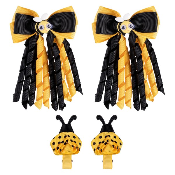 Bumble Bee Ribbon Hair Bow Clip Girls Cute Yellow Black Polkadot Honey Bee Alligator Pins Barrettes Kids Handmade Halloween Ladybug Costume Headpiece Accessories Gift