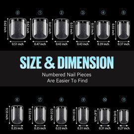 TOMICCA Square Artificial Nail Tips, Pack of 504 Gel Tips for Gel Nails, Nail Tips, False Nail French, Ultra Short Full Cover Nail Tips for Nail Salons and DIY Nail Art, 12 Sizes