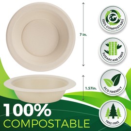 BIRCHIO Paper Bowls 16 oz [150-Pack], Heavy Duty Disposable Bowls Perfect for Hot Soup and Milk Cereals, 100% Compostable and Eco-Friendly Made from Bagasse