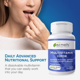 EZ Melts Dissolvable Multivitamin with Iron for Women and Men, Sugar-Free, 1-Month Supply