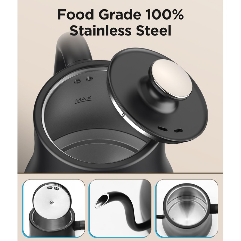 Gooseneck Electric Kettle with Temperature Control, 27oz/0.8L Fast Heat Electric