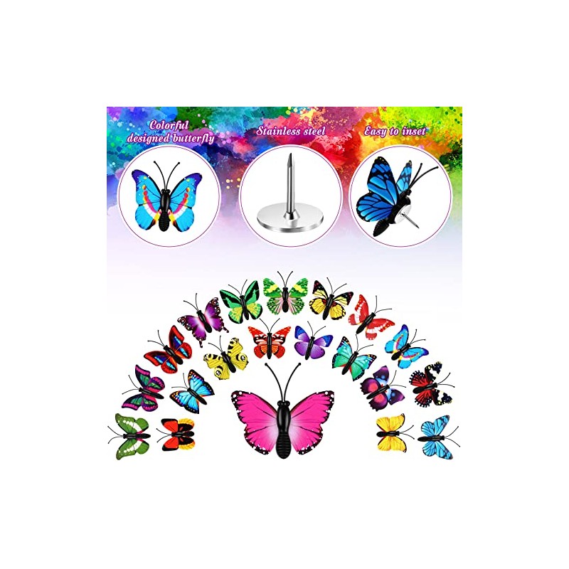 Epakh Tachuelas de Mariposa Decorativas con Efecto 3D, Multicolor, 30