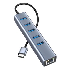 USB to Ethernet Adapter 6 in 1, Mini Aluminium USB C Hub 5Gbps Data Hub with RJ45 1000M Network Adapter + 5 USB 3.0 Ports for MacBook Pro, USB Flash Drives