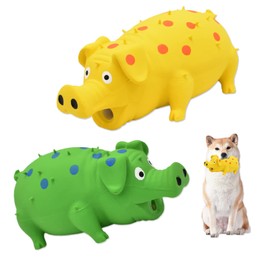 HCHYEY Pig Squeaky Dog Toy, 2 PCS Interactive Rubber Pig Dog Chew Toy - Durable Latex Spot Grunting Pig Dog Toys That Oink for Small Medium Large Dogs (Yellow, Green)