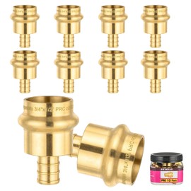 Pro 10-Pack EFIELD 3/4 inch Copper Press X 1/2 inch PEX-A Expansion Coupling Brass Fittings Adapter For Copper and Pex Pipe Connection