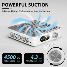 Purtato Nail Dust Collector, Powerful Vacuum Fan Vent Dust Collector Extractor Dust Suction Machine for Acrylic Nails Polishing, Nail Salon,White