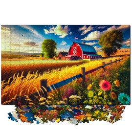 Jigsaw Puzzles for Adults 504 Pieces - Challenging Colorful and Unique with Large Poster - Letters on Back - AI Art - Rompecabezas para Adultos - Gifts for Adult, Couples, Teens (Countryside Barn)