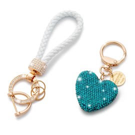 CHUQING Heart Key Ring Car Key Ring With Sparkly Rhinestones Rhinestone Keyring For Women, peacock blue