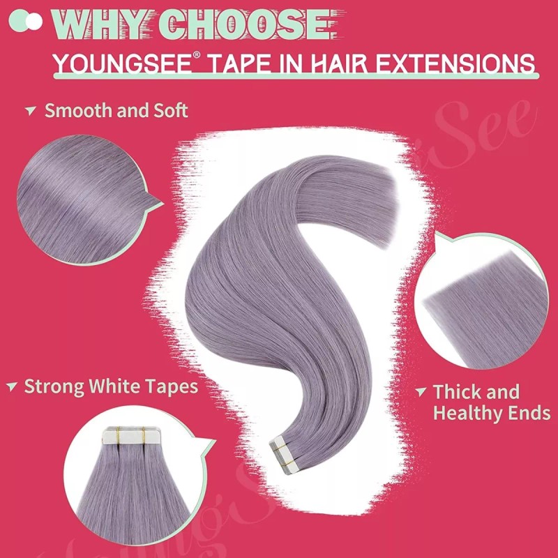 YoungSee Extensiones De Cabello Natural 22in Light Purple 25gr