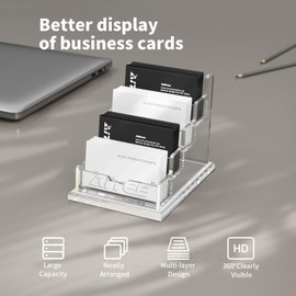 AITEE Business Card Holder for Desk: Clear Acrylic 4 Slot 4 Tier Card Display Stand Holder for Office and Exhibition Countertop , Fits 100-120 Business Cards