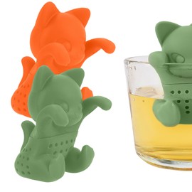 TOCCOOL 2 PCS Tea Infuser, Cats Silicone Tea Infuser, Loose Leaf Tea Strainer, Practical and Durable Design for Office, Home, Living Room (Green/Orange)