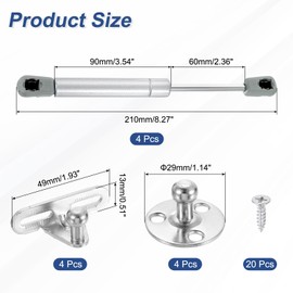sourcing map 4Pcs Lid Support Hinges, 8 Inch 80N Gas Struts Soft Close Folding Lid Stay Hinges Lift Support Slow Lowering Pneumatic Lid Buffer for Cabinet Closet Wardrobe, Silver