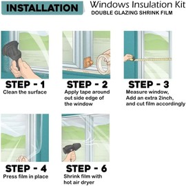 Window Film Indoor Double Glazing Insulation Kit Winter Draught Excluder Shrink Panels Frost Heating Glass Keep Out Drafts and Help in Condensation Insulating Interior 2 Windows Size 1m X 1.5m (1 Pk)