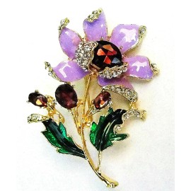 Unbranded Gorgeous! FLOWER Wine RHINESTONE Purple Enamel Retro Vintage Inspired Brooch