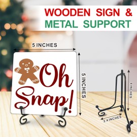Gingerbread Man Wood Plaque With Metal Stand - Oh Snap - 5x5" Minimalist Wooden Sign, Gift For Women, Friends, Family, Christmas Home & Office Desk Supplies & Decorations - C03