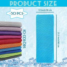 Xanllaxa 30Pcs Cooling Towels for Neck Face,Microfiber Cooling Towel Sweat Gym Towels,Cool Cold Workout Towels for Women,Men,Sport,Yoga,Golf,Running,Fitness,Hot Weather
