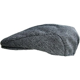 Rjm Mens Tweed Country Flat Cap (57cm, Black/White Herringbone)